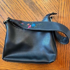 Y2K Embroidered Shoulder Bag Black Floral Flowers